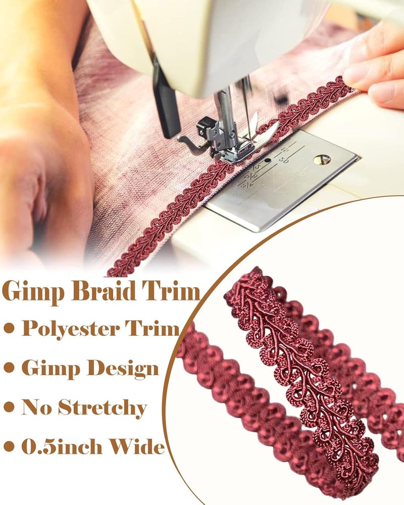 MSCFTFB 14 Yards Gimp Braid Trim,1/2 inch Gift Wrap Ribbon, Woven Fabric Lace Trim for Upholstery Costume Curtain,Lamp,Jewelry,Decorative Embellishment for Sewing Craft (Burgundy) - Image 2